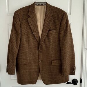 Lauren Ralph Lauren Mens 100% Wool Brown Houndstooth Blazer Sport Coat Preppy